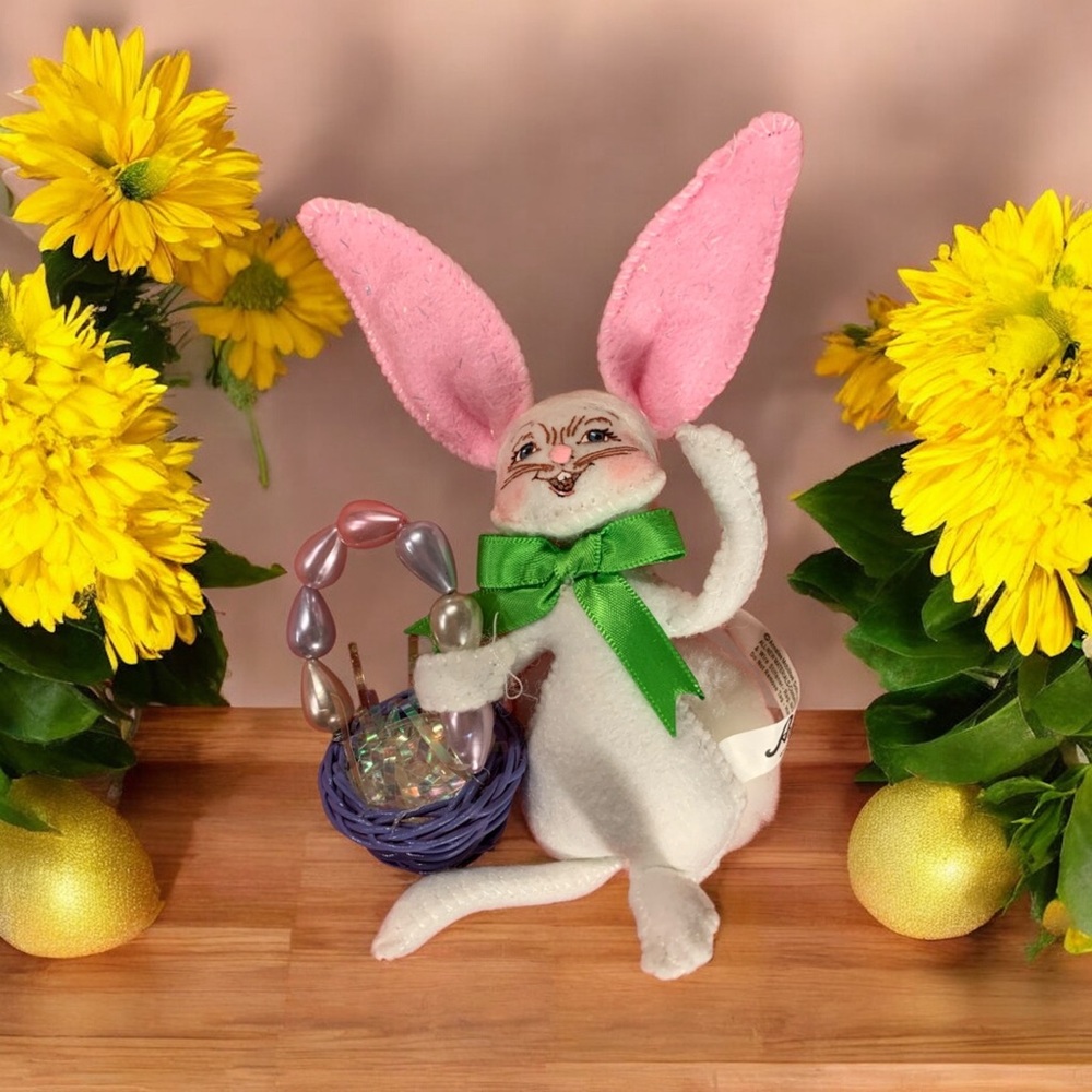 Adorable 6" Annalee White Easter Bunny with Basket - 2009